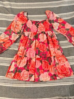 Midnight Doll Women’s XS Floral Smocked Pink & Red Dress